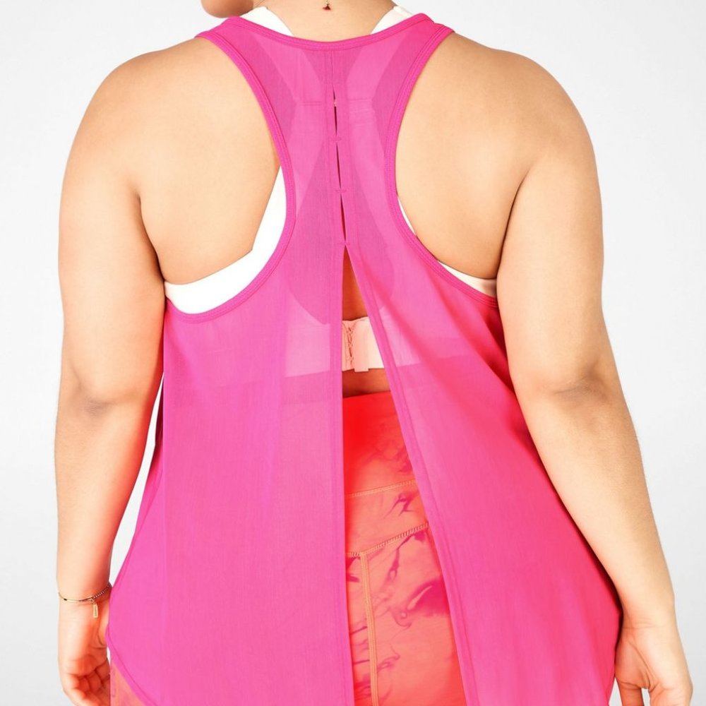 FABLETICS MINA TIE UP OPEN BACK TANK PINK NWT 1X